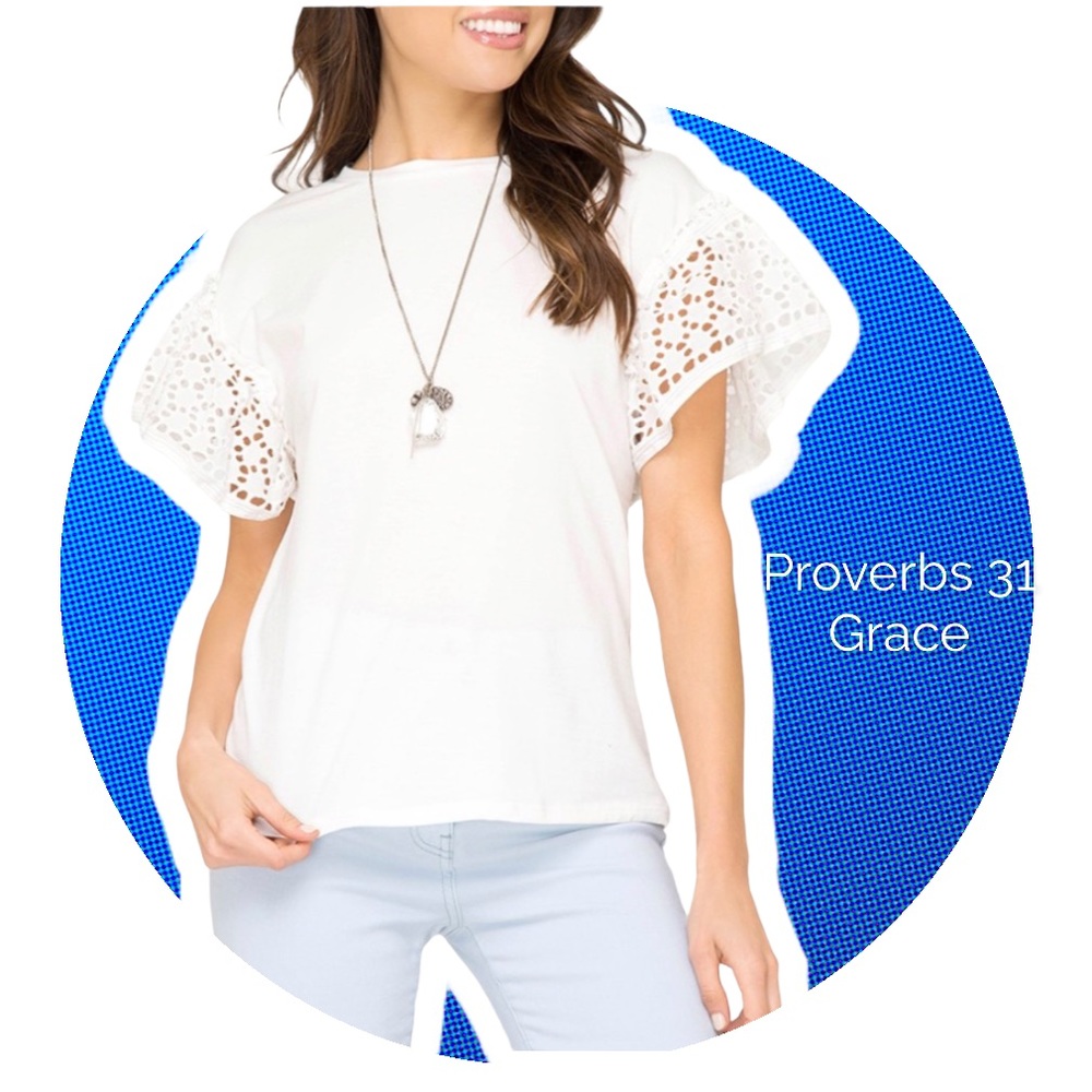She and Sky Eyelet Ruffles Summer Shortsleeved Top